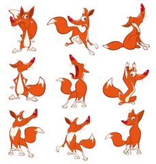 Fotobehang Vector Illustration of a Set Funny Foxes. Cartoon Cartoon Character © liusa