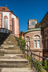 Fototapeta na wymiar Old stairs and church in Baden-Baden, Germany