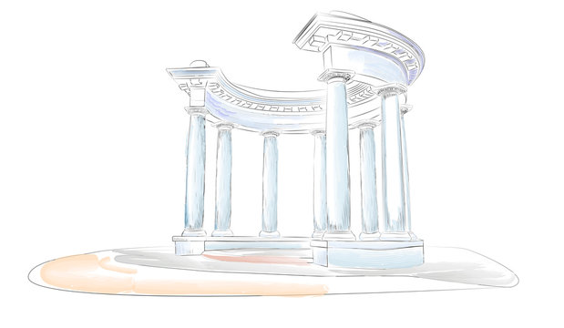 recommend clip art: Sketch. Arbor with eight columns in the Doric style. Rotunda of Friendship of Peoples