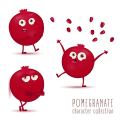 Pomegranate. Cute fruit vector character set isolated on white background