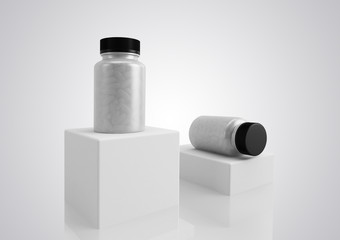 Medicine clear white pill bottles isolated on a white background