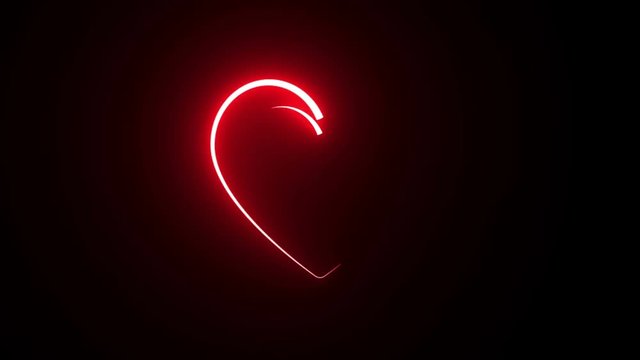 Bright neon sign preloader heart. Retro neon heart sign on black. Design element for Happy Valentine's Day. For greeting card, banner, signboard. Available in 4K video render footage.