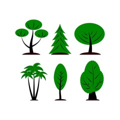 Set of green tree on white, nature concept, vector illustration. Nature and ecology, outdoor sign.