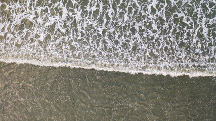 Aerial top view, Beach with water shade and wave foam on tropical sea