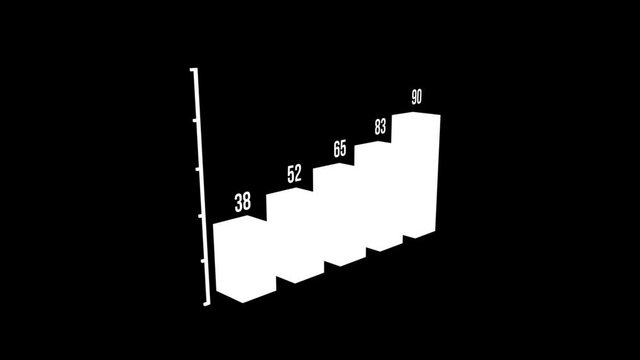 Bar graph comparative growth chart - 3d infographics animation with alpha mask.