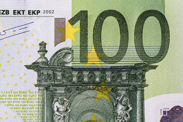 A fragment of a hundred Euro banknote. Close-up image.