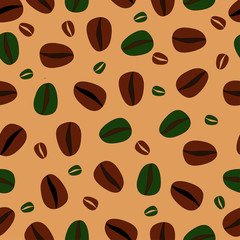 Coffee beans on a yellow background.Seamless pattern.