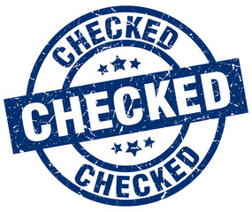 checked blue round grunge stamp