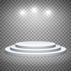 Fototapeta premium White pedestal with spotlights. Template on a transparent background. Editable vector illustration.