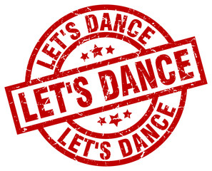 let's dance round red grunge stamp