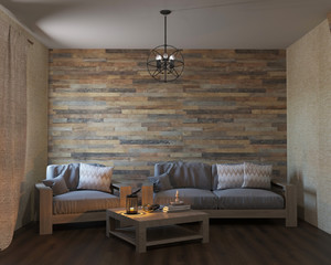 3d rendering of rustic wooden living room interior © Victoria