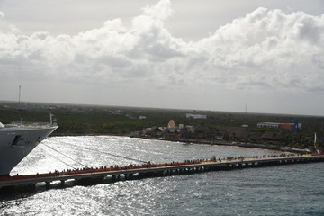 cruise ship at harvest caye belize