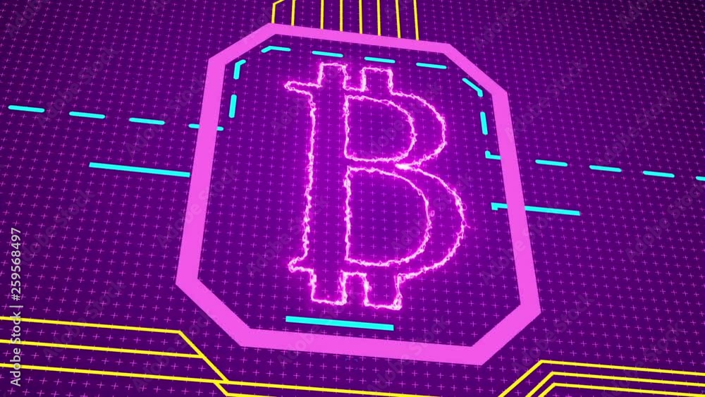 Poster abstract animation of bitcoin currency sign in digital cyberspace