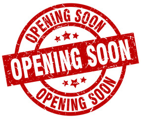 opening soon round red grunge stamp