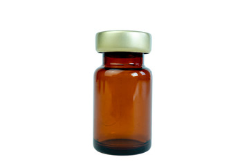 Brown glass liquid medicine container. Injection medicine container. Sterile capsule for injection bottle.