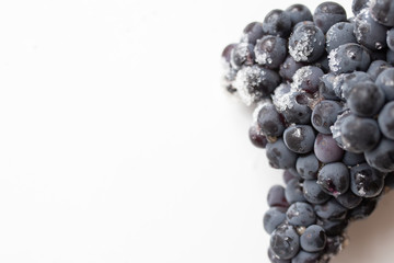 frozen grapes on a white table