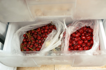frozen cherry in the refrigerator freezer