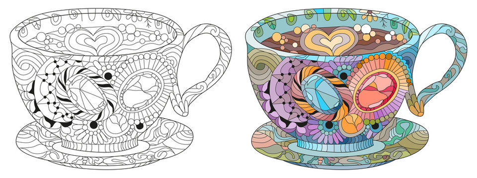 Vector coffee or tea cup with abstract ornaments.