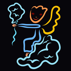 Smiling Anegel with a balloon sitting on a cloud