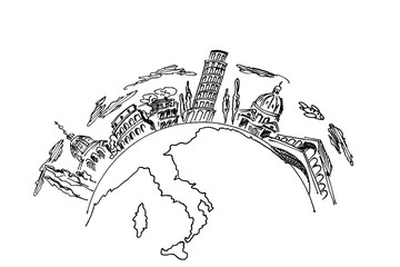 Obraz premium Travel, vacation and tourism. Sketching sights Italy.