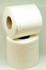 White toilet paper roll on white isolated background