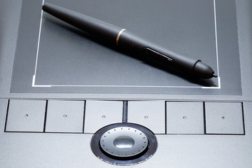 Drawing tablet and stylus close up view
