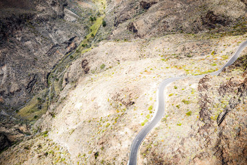 Aerial photo of summer road. Free space for your decoration. Landscape of Gran Canaria island 