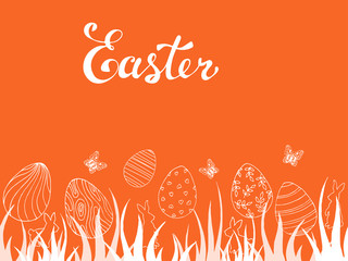 Beautiful spring card with butterflies and easter eggs