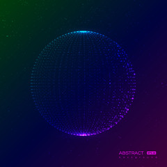 Abstract globe particles sphere. 3d technology digital style. Space background. Futuristic concept, vector illustration.