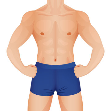 Young healthy sportsman, strong man in blue underpants