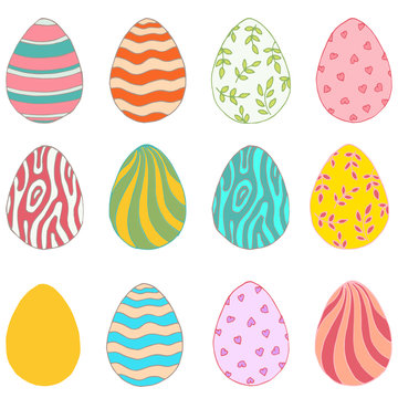 Set of easter eggs isolated on white background. Doodle style
