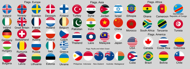 Fototapeta na wymiar Set of Flags of world sovereign states.