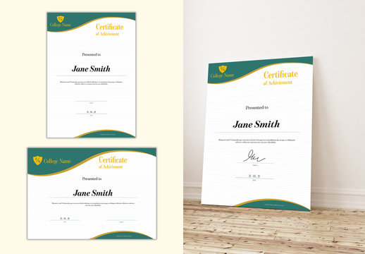 Certificate of Achievement Layout with Green and Gold Accents