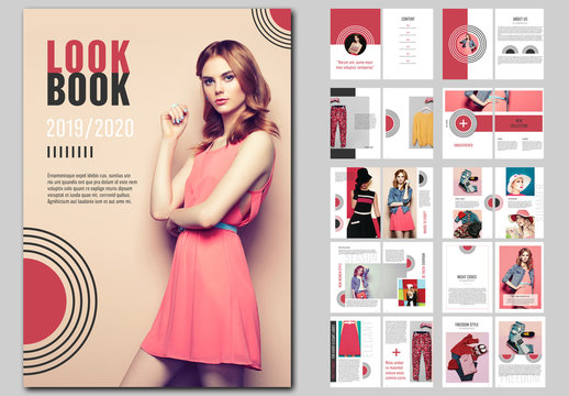 Dark Red Lookbook with Abstract Design Elements