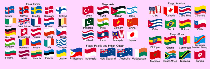 Set of Flags of world sovereign states.