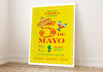 Cinco de Mayo Party Poster Layout with Yellow Paper Background