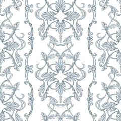Seamless baroque pattern with decorative silver scrolls