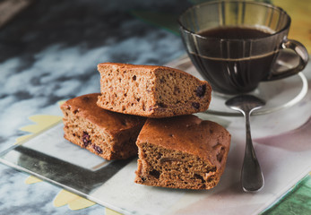 Black, coffee, muffin, breakfast, close, up, Cup, of, hot, with, cake