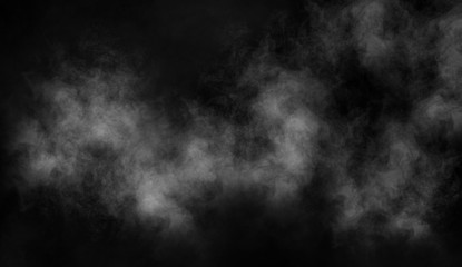 Smoke on the floor . Isolated black background . Misty fog effect texture overlays for text or space