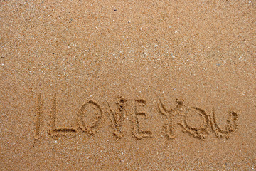 Text love i love you on the beach sand at Pattaya Beach