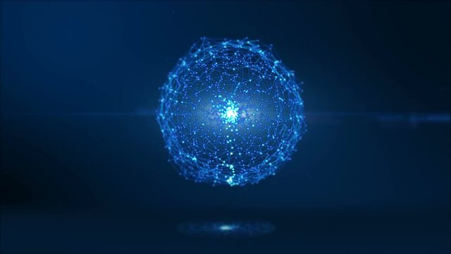 Animation for sphere abstract blue digital data system nodes and connection paths. 3D illustration rendering.