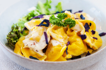 Tortellini Ham Sauce with ham and Parmesan cheese