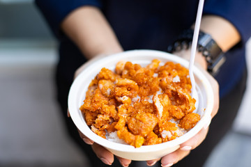 Fried chicken over rice
