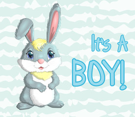 Baby Shower greeting card with Cute Rabbits boy