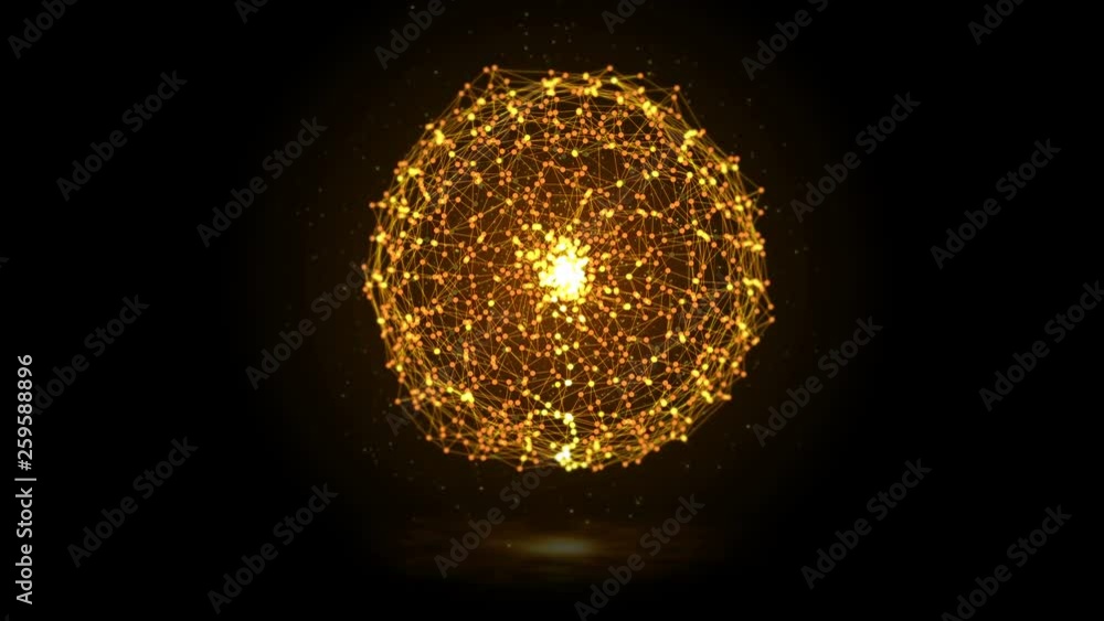 Aufkleber animation for sphere abstract gold digital data system nodes and connection paths. 3d illustration r