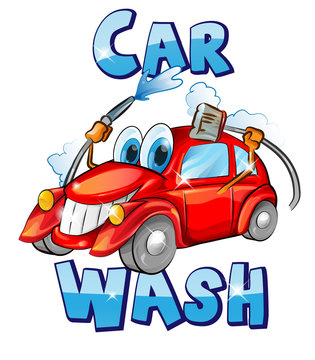 Vector sign. Car wash character cartoon. vector illustration