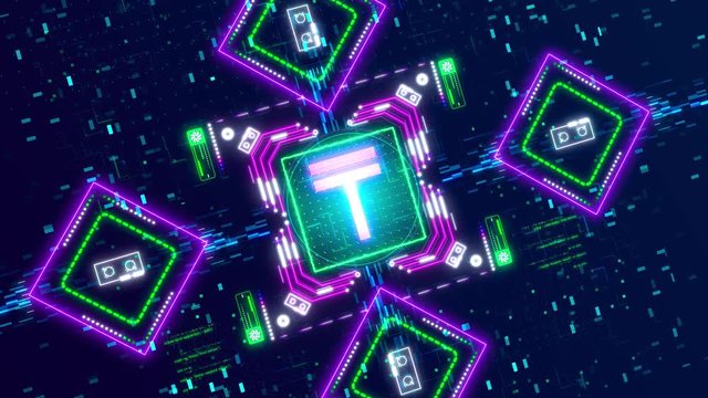 Tenge cyber currency animated concept. Digital financial background. Kazakhstani money