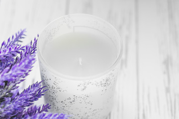 Beautiful composition of spa treatment on white background