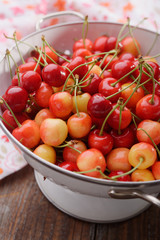 Fresh cherry in a colander