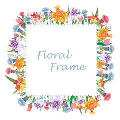 Watercolor floral frame. Border with flowers, template for your design